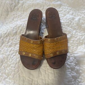 Tory Burch Tan Woven Slide Sandals
